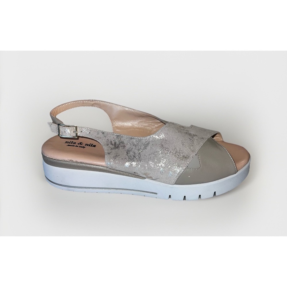 NILA & NILA Made In Italy Champagne Leather Sandals Women's Size 10.5, EU 41 NIB